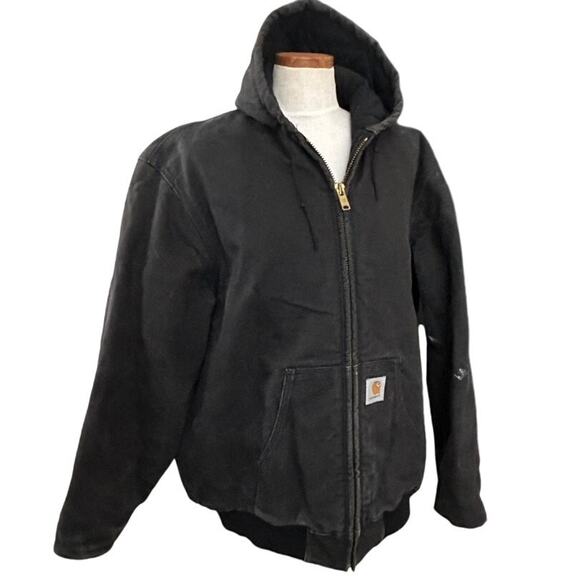 Vtg Carhartt Canvas Hooded Jacket XL TALL Distressed Workwear Paint USA Made - Picture 15 of 15